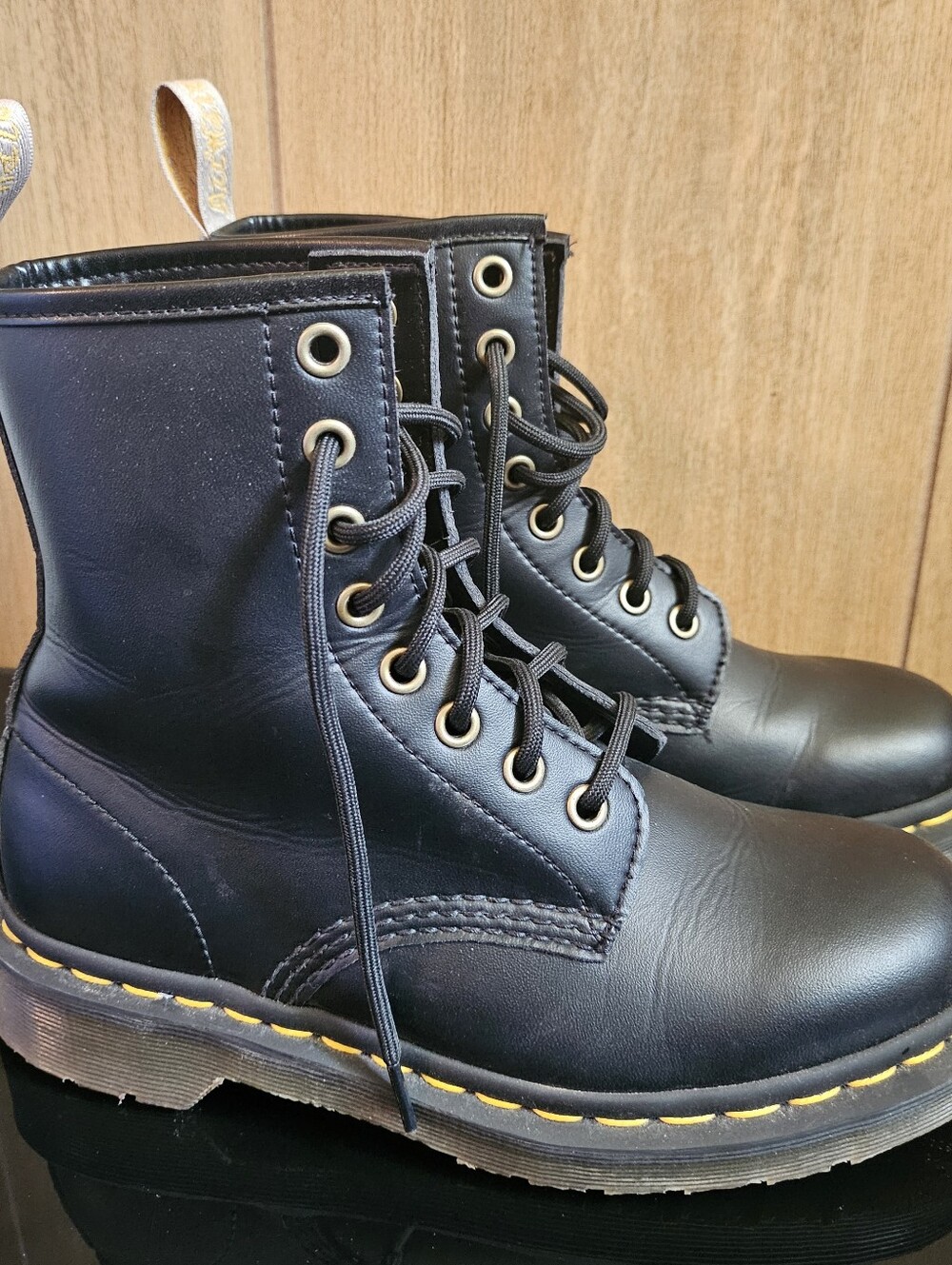 Dr. Martens Black Vegan Leather Combat Boots faux doc martens women's size 6 6.5